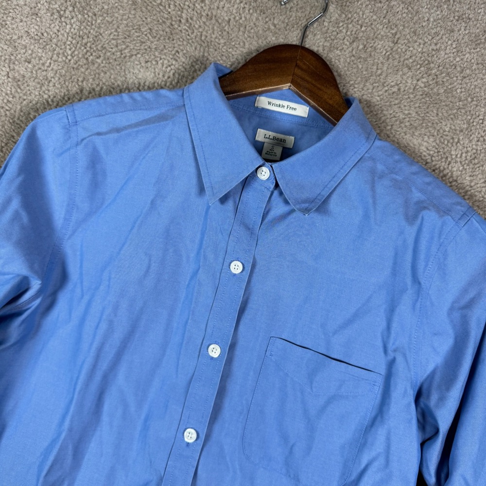 L.L.Bean Button Down Shirt Womens Small Blue Wrinkle Free Cotton Long Sleeve